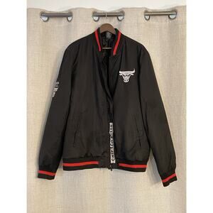 Chicago Bulls NBA Basketball Full Zip Black Varsity Sports Jacket Men's Large